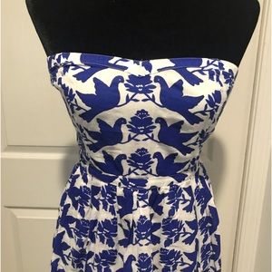 Old Navy Blue & White Strapless Midi Sweetheart Dress. Size 4